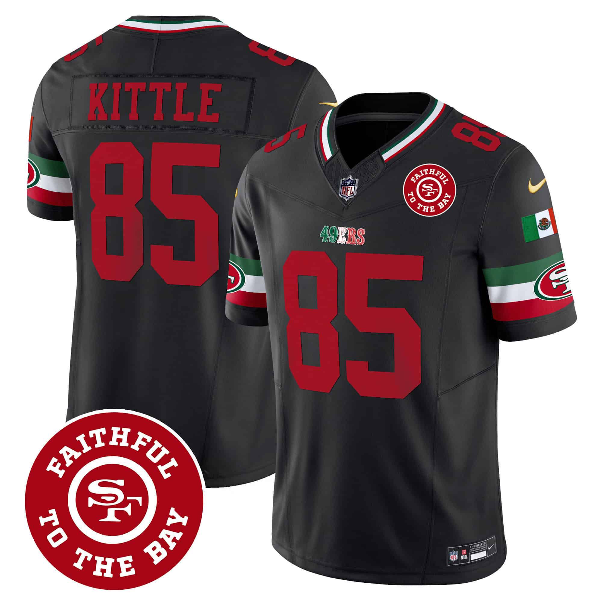 Men San Francisco 49ers 85 Kittle Black 2024 Nike Mexico Faithful To The Bay Patch Vapor NFL Jersey